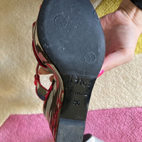 RARE 2011 Dior Anselm Reyle Camouflage Camo Neon Pink Platform Wedge Sandals 36 - Picture 9 of 10